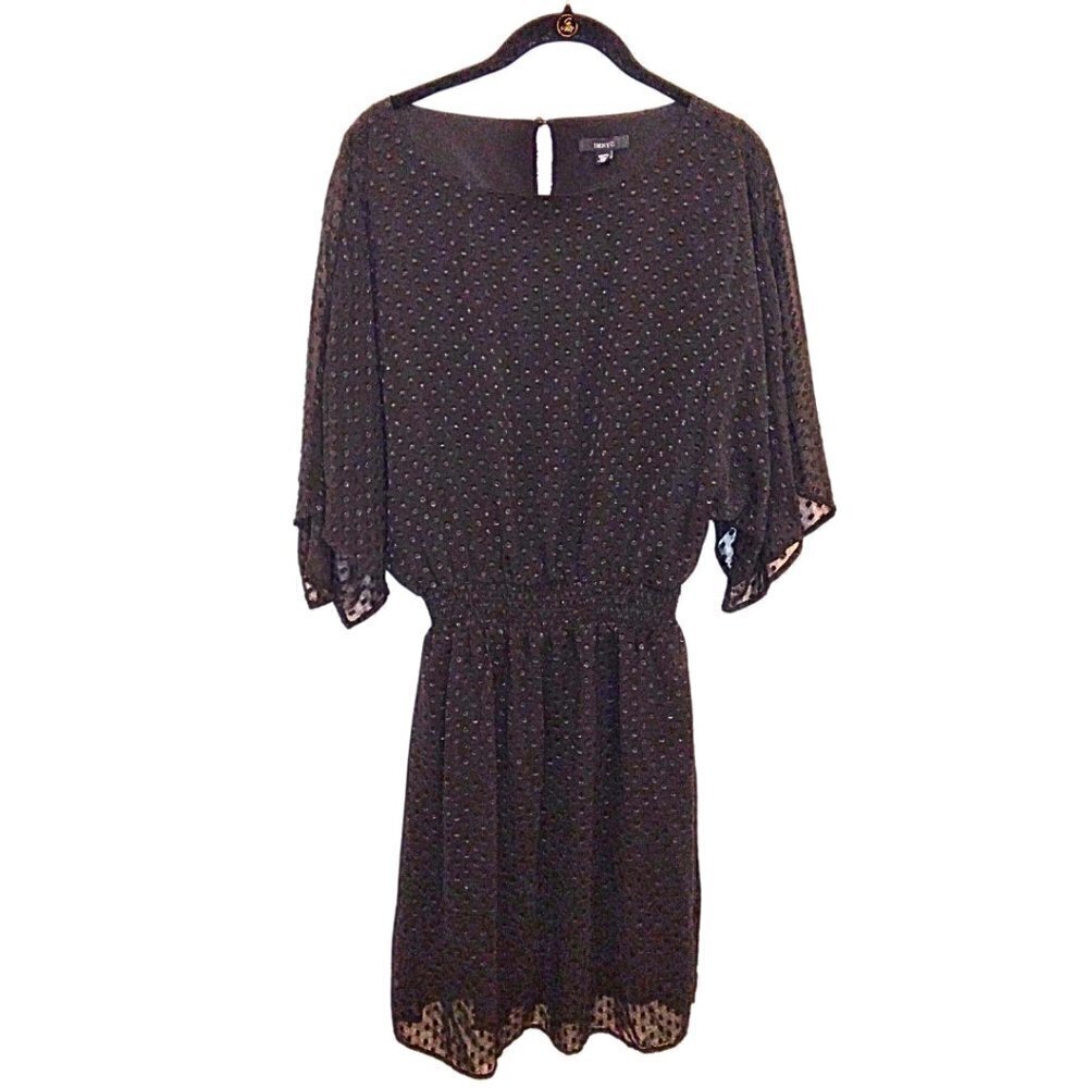 IMNYC BLACK  POLKA DOT DRESS WITH 3/4 SLEEVES AND ELASTIC WAIST